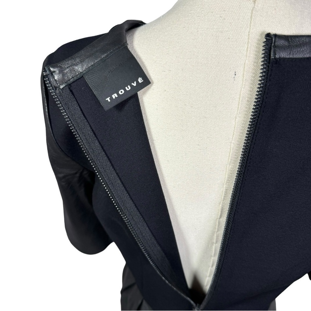 TROUVE ✘ Leather Shell Peplum Top Pleated Half Sleeve Cropped Zip Stretch Black - Picture 7 of 10